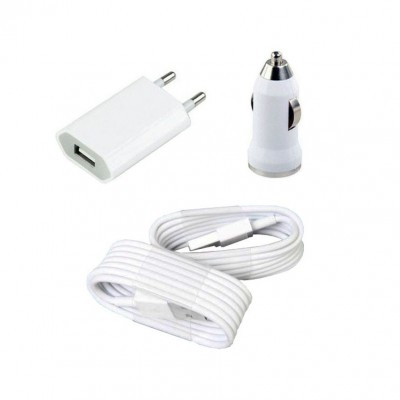 3 in 1 Charging Kit for Alcatel Idol 2 Mini 6016D - Dual Sim with USB Wall Charger, Car Charger & USB Data Cable